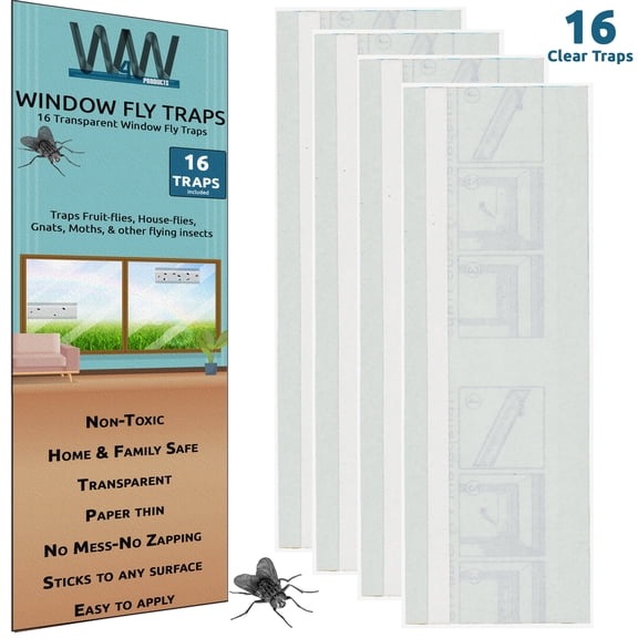 W4W Indoor & Outdoor Non-Toxic Clear Window Sticky Fly Trap, 16 Count