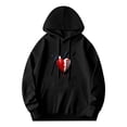 thumbnail image 1 of Men's Long Sleeve Hoodie Pullover with Pockets - Heart Graphic Design Red & White Split with Stitches Relaxed Fit Drawstring Hood, 1 of 7
