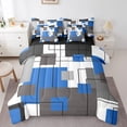thumbnail image 1 of YST Teen Boys Blue Square Bedding Set, 7-Piece, Black Grey Geometric, Modern Abstract, Queen, 1 of 5