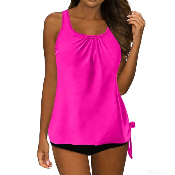 Blusas de Mujer Vestido Casual sin Mangas Monocolor Bikini Traje de Baño Empuje-Arriba Acolchado Traje de Baño Conjunto de Blusa con Estampado Floral para la Playa de Verano