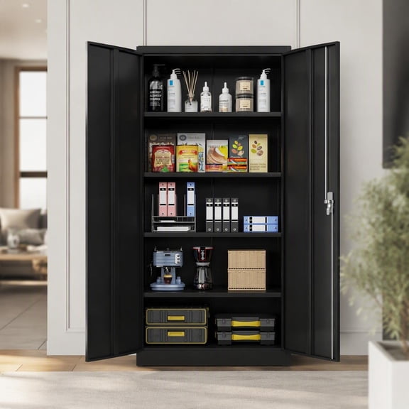 Heavy-Duty Steel Storage Cabinet with Locking Doors, Adjustable Shelves, Anti-Tip Wall Mount, Scratch-Resistant Finish for Garage, Office, Home, School, and Workshop