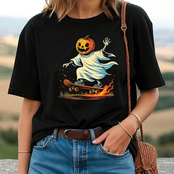 Halloween Ghost Skateboarding T-Shirt – Funny Spooky Skater Tee