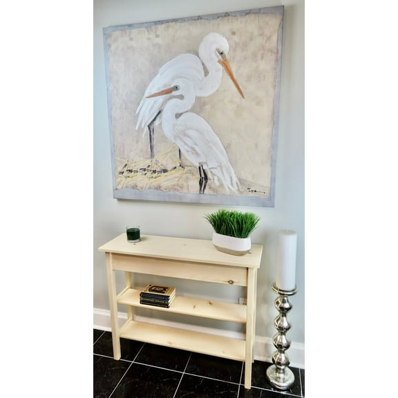 Unfinished Pine Shaker Console Sofa Wall Table With 2 Shelves - 36" long x 11.25" deep x 30" tall
