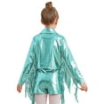 thumbnail image 4 of Lejafay Kids Girls Metallic Fringe Bomber Jacket Shiny Zipper Blazer Musical Party Performance Costume Light Green 10, 4 of 5