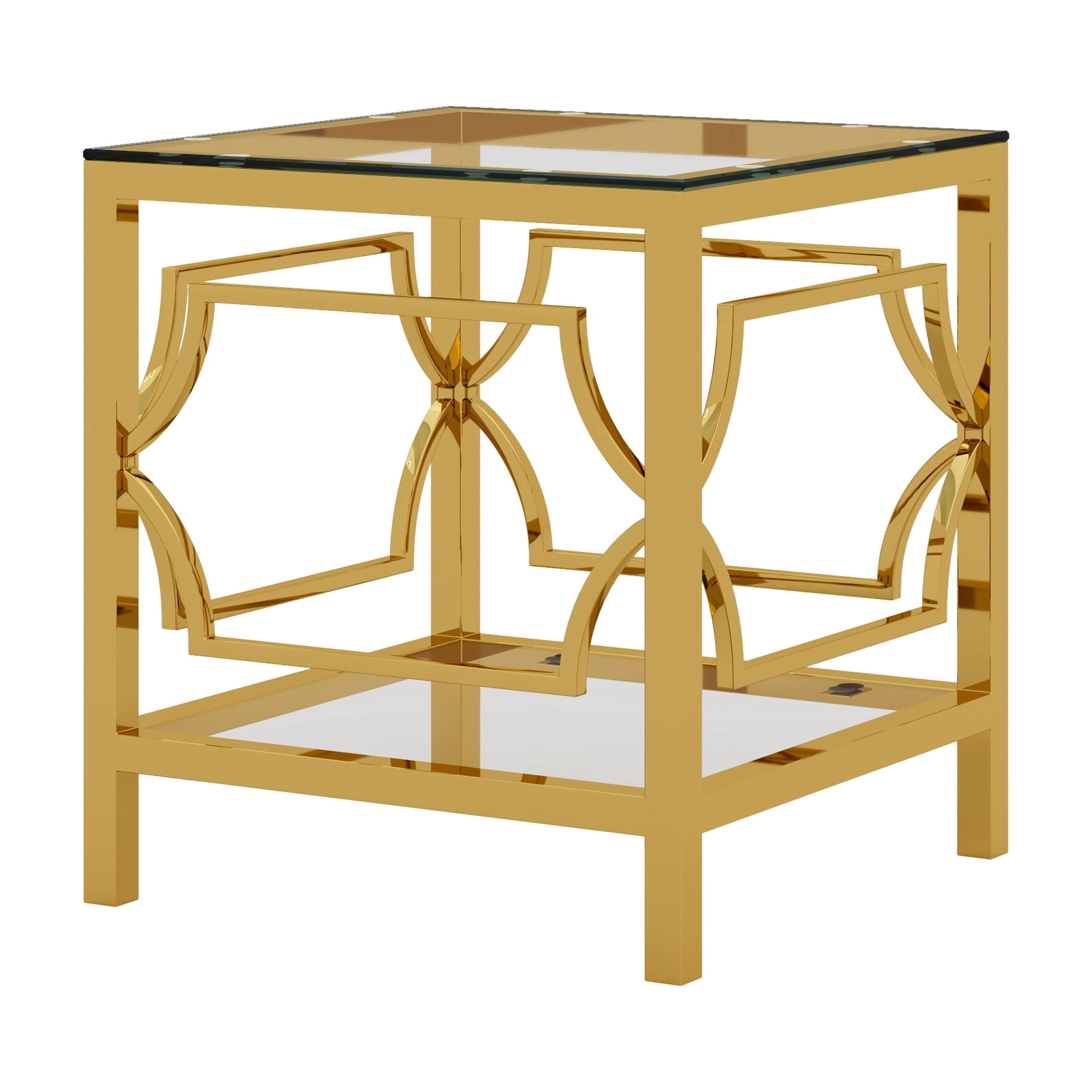 19.7" Round Side Table with Tempered Glass Top, 2-Tier Storage Shelf Modern Small End Table with Metal Frame, Sofa Side Accent Table