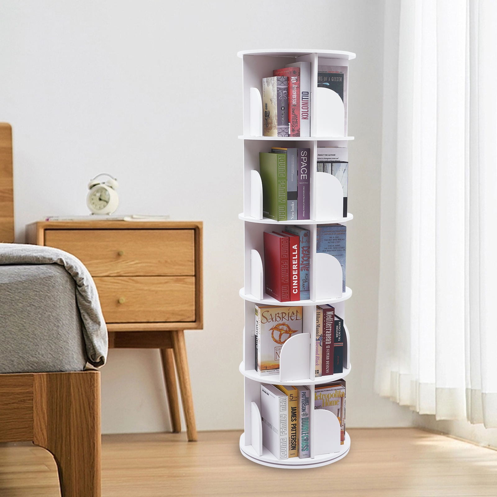 YIYIBYUS 5 Tier 360° Rotating Bookshelf PVC Stackable Desktop Shelves ...