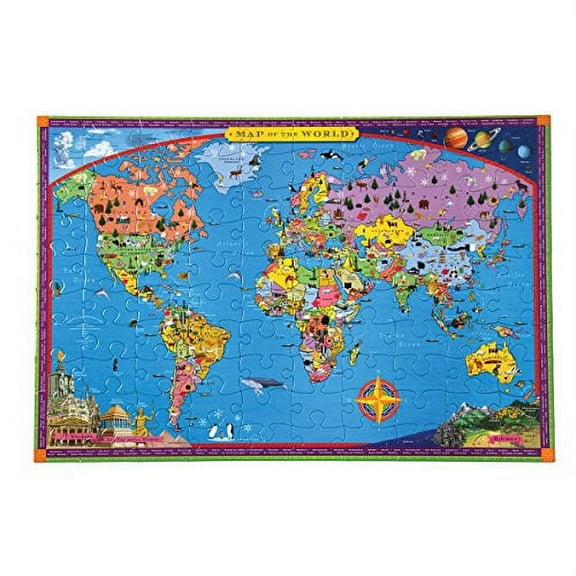 eeBoo World Map Puzzle for Kids, 100 Pieces