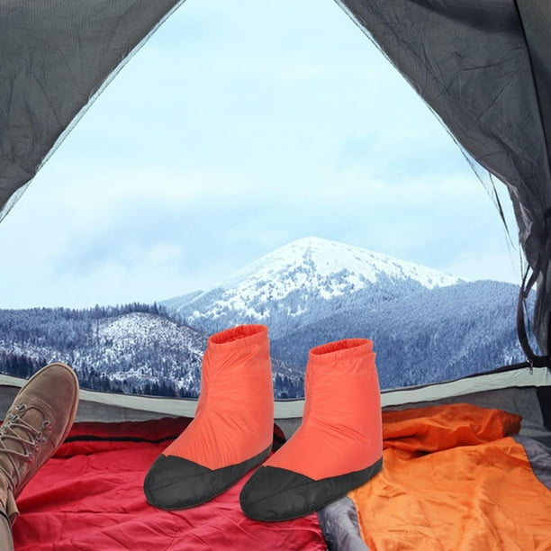 Winter Duck Down Booties Non Slip Sleeping Slippers Down Slippers for Camping Be Red M