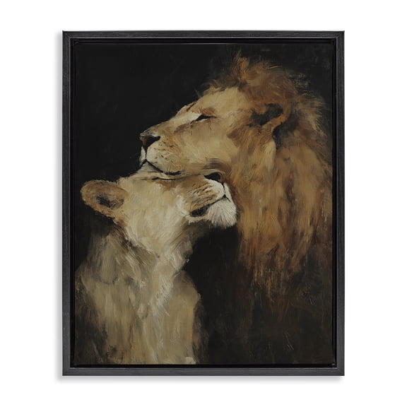 Stupell Industries Traditional Regal Pair of Lions Black Floating Frame Canvas Art, 17 x 21, by Svetlana Aleynikova