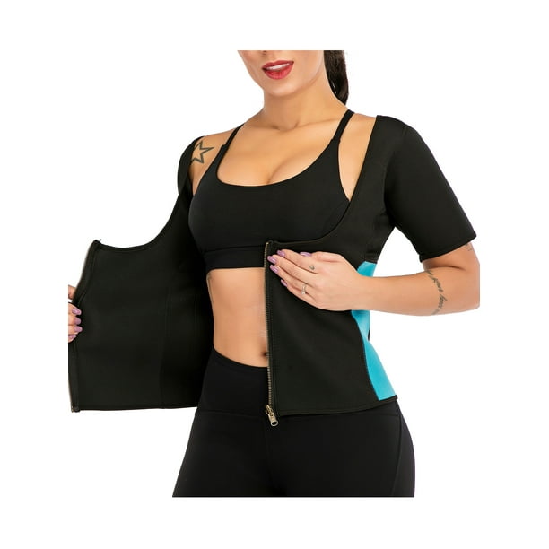 SAYFUT Women Corset Shaper Gym Neoprene Vest Body Slimming Sports Sauna  Suit Body Fat Burner,Waist Trimmer for Weight Loss with Front Zip/Black 