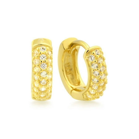 18k Yellow Gold Over Sterling Silver Micro Pave Rounded Huggies 18k Yellow Gold Over Sterling Silver Micro Pave Rounded Huggies Earrings 12mm