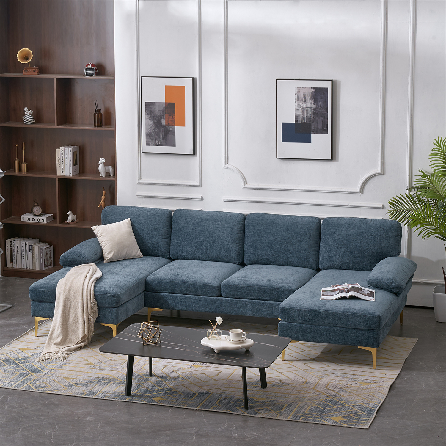 UShaped Sectional Sofa, 113 Inches Modern Upholstered Sofa Couch with