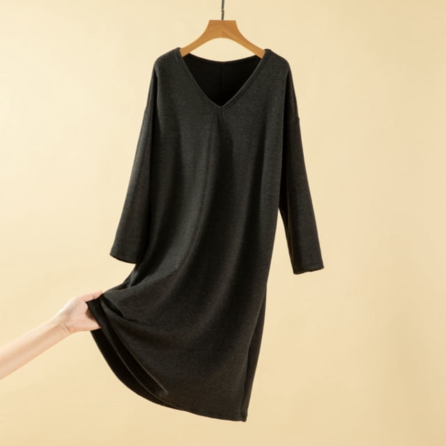 HongQid Chemises de Nuit Manches 3/4 Chemise de Nuit Col en V Douce Tenue de Nuit Décontractée Chemises de Sommeil Robe de Pyjama Ample avec Poitrine Rembourrée
