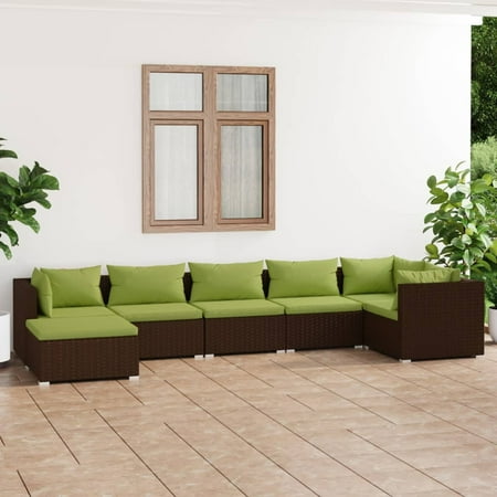 Anself 7 Piece Patio Lounge Set Cushioned 3 Corner Sofas  3 Middle Sofa  Footrest Conversation Set Poly Rattan Brown Outdoor Sectional Set Steel Frame for Garden  Balcony  Yard  Deck