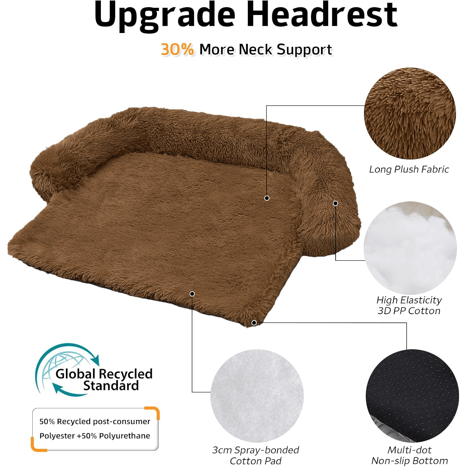 Dog Bed Fluffy Plush Dog Mat for Furniture Protector with Removable Washable Cover for Large Medium Small Dogs and Cats (Large, Brown)