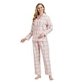 thumbnail image 4 of Amaxer Women's 100% Cotton Cozy Flannel Pajama Set - Long Sleeve Button-Up Top with Elastic Waist Pants, Warm & Soft Sleepwear, Flesh pink plaid, S, 4 of 6