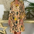 thumbnail image 1 of Womens Summer Dresses Ladies Plus Size Loose Print Long Sleeve V Button Mini Sun Dress Orange XL, 1 of 5