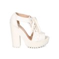 thumbnail image 2 of Qupid CG25 Women Leatherette Peep Toe Cutout Lace Up Chunky Heel Ankle Bootie, 2 of 5