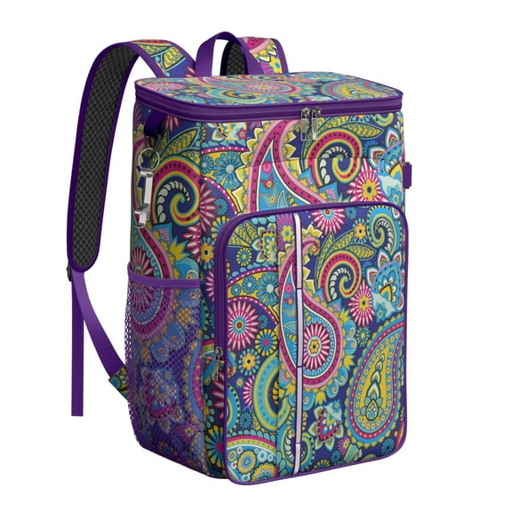 Colorful Geometric Insulated Cooler Backpack - Leakproof 20L Soft Cooler Bag with Padded Straps, Ideal for Hiking, Picnics & Travel