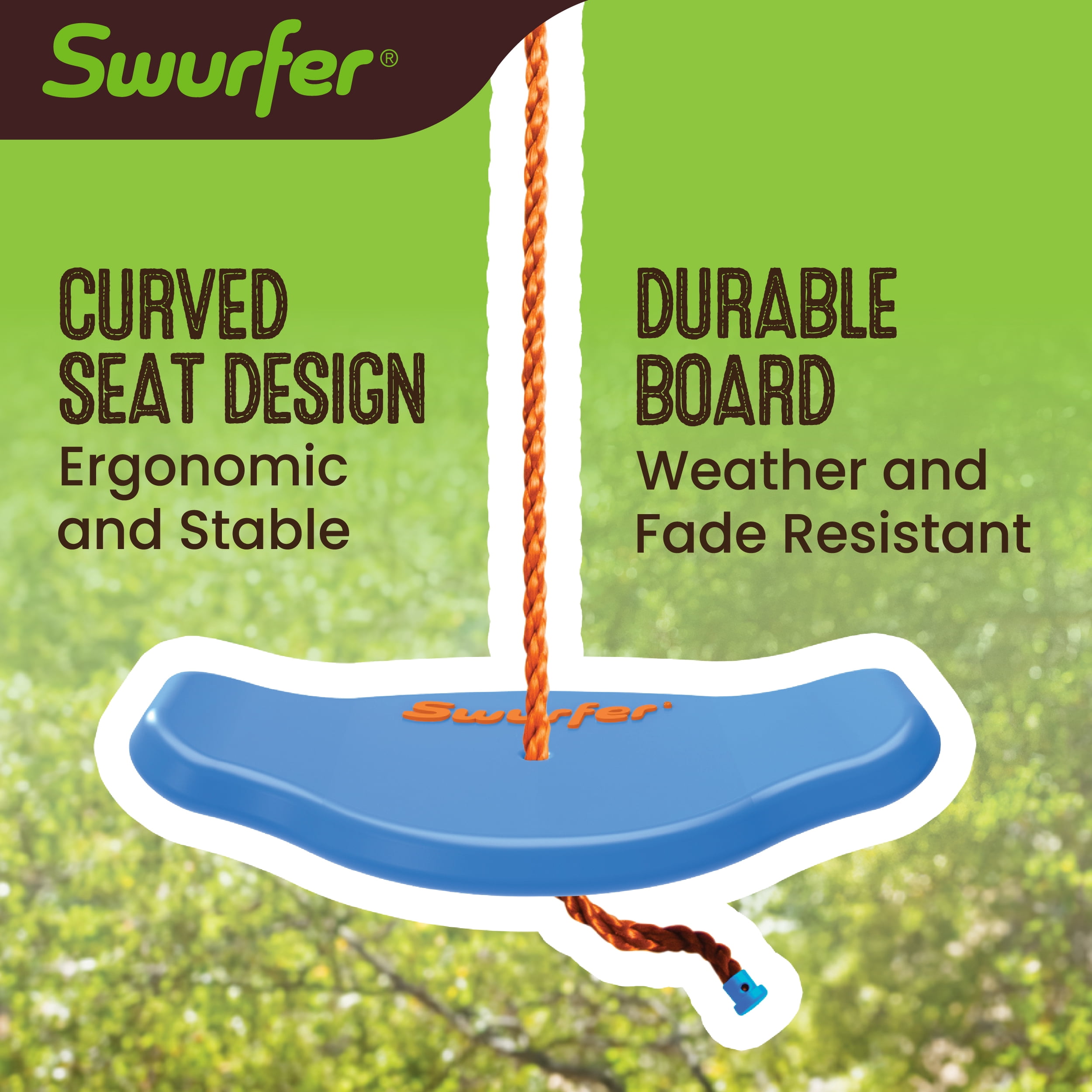 Swurfer Tree Swing Sets for Backyard - Outdoor Swing Seat for Kids, Swingset Outdoor Playset, Easy Installation, Durable, Heavy Duty Braided Rope, Weatherproof, Up to 150 lbs, Ages 4+, Blue/Orange