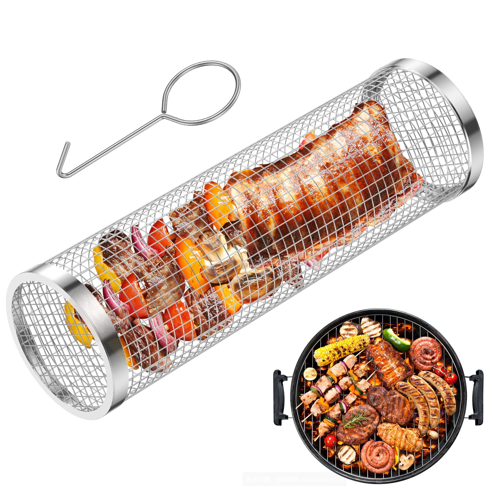 GUSTVE Rotisserie Basket Stainless Steel Grilled Cage Barbecue Rolling