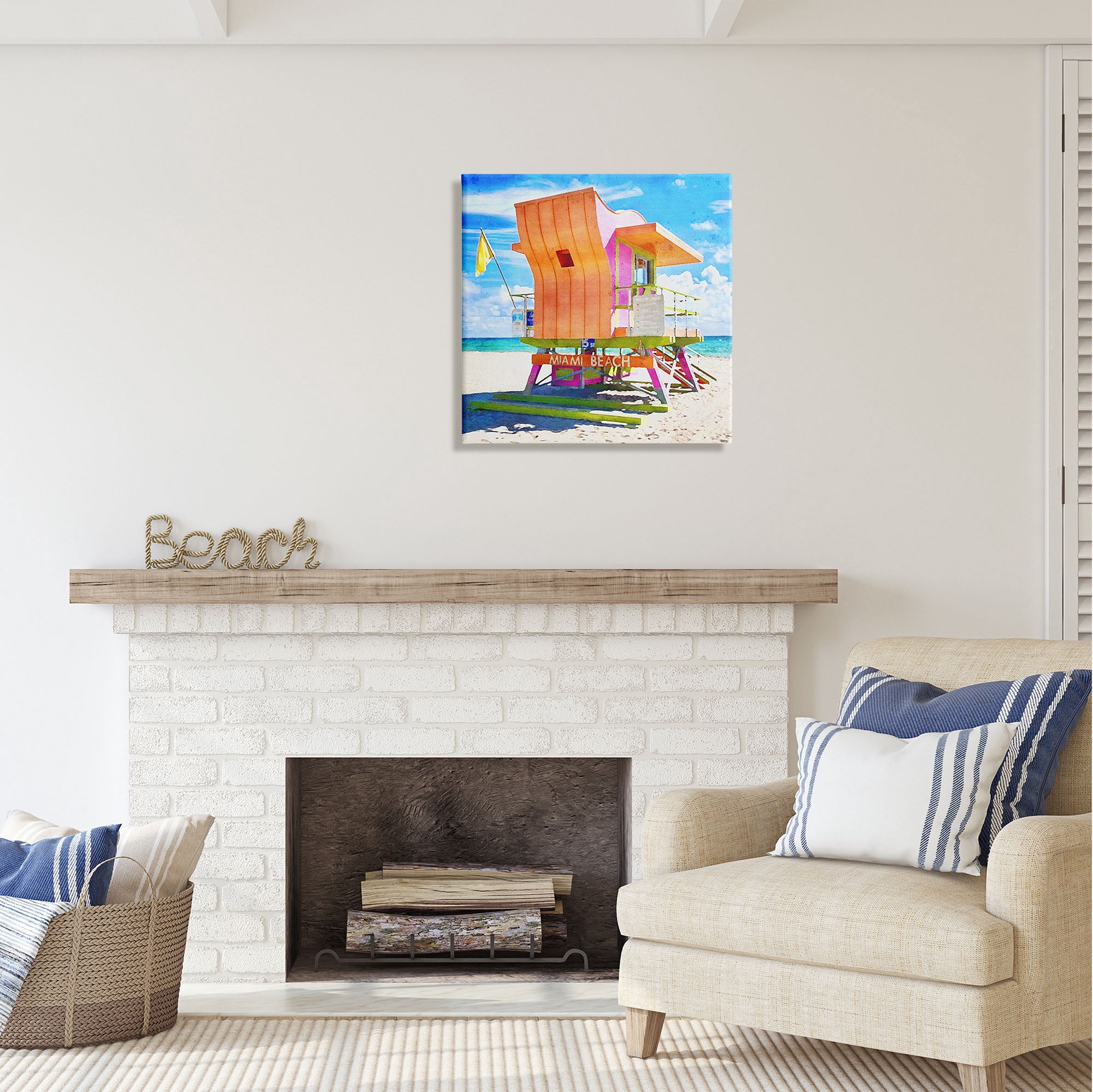 Stupell Industries Miami Beach Orange Hut Nature Painting Gallery Wrapped Canvas Print Wall Art, 24 x 24