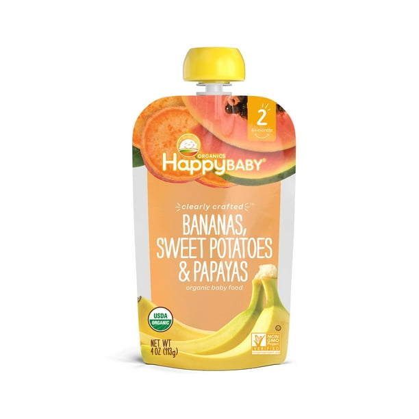 Happy Baby Organic Stage 2 Baby Food, Bananas Sweet Potatoes & Papayas, 4 oz Pouch