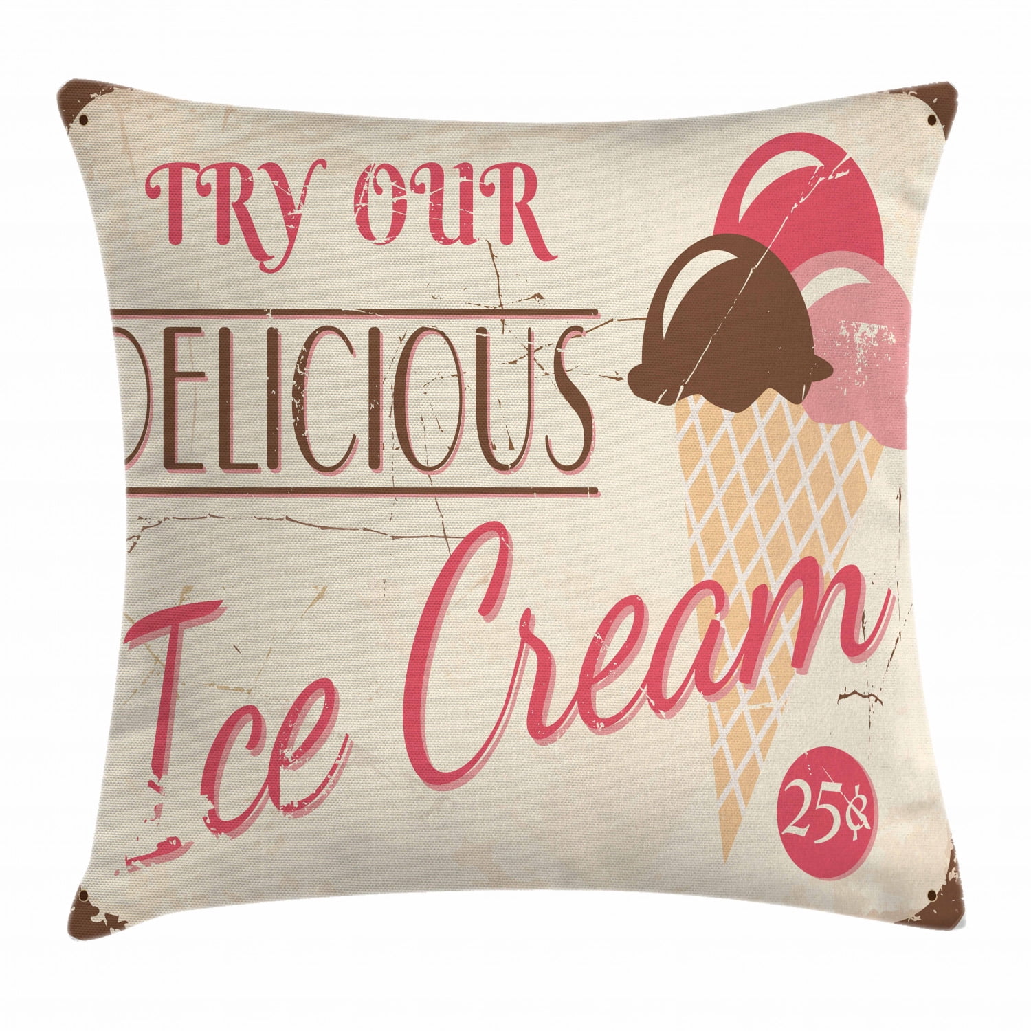 Ice Cream Decor Throw Pillow Cushion Cover, Try Our Delicious Ice Cream