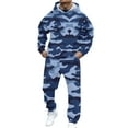 thumbnail image 2 of CharmCyan Men's Casual And Personalized Printed Long-sleeved Hooded Sweatshirt, Men's Sports Sweatshirt And Sweatpants Two-piece Set Blue L, 2 of 2