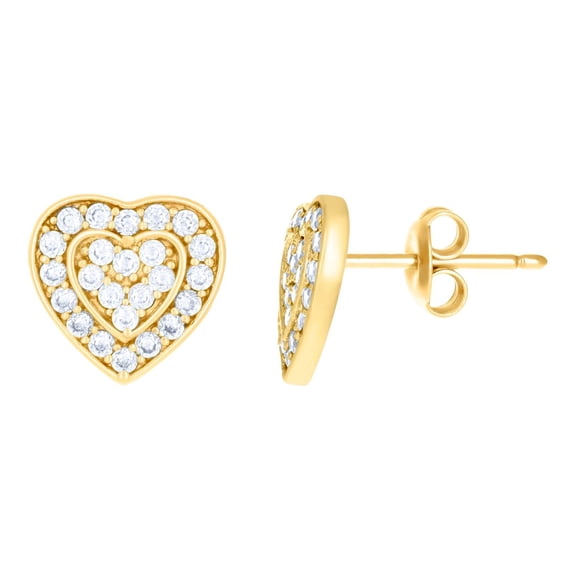 10k Yellow Gold Womens Cubic Zirconia Love Heart Stud Earrings 8.6x8.8mm Wide Stud Earring for Women
