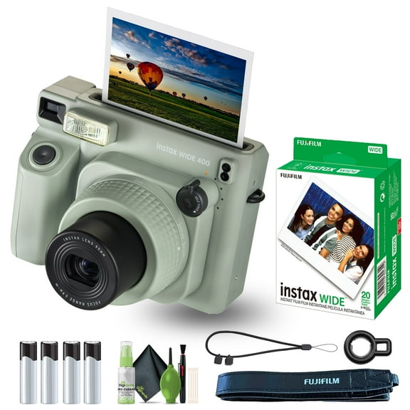 Fujifilm Instax Wide 400 Instant Film Camera Bundle with Fuji Instax Wide Instant Film Color Print (20 Sheets)   Lens Cleaning kit, Perfect Camera For Kids, Birthday Party, Wedding, Or Any Occasion