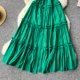 thumbnail image 5 of Vestido de palacio Vintage para mujer, elegante cuello redondo con bordes de hongos negros, vestido largo ceñido de una sola botonadura, 5 of 5