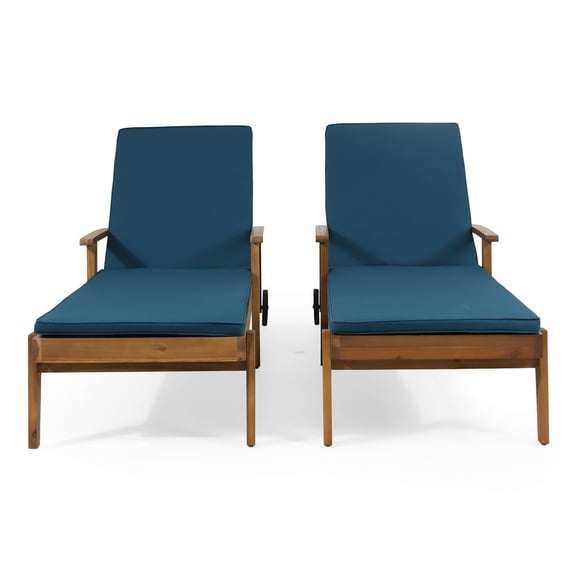 Noble House Multiple Positions Acacia wood Outdoor Chaise Lounge - Set of 2 - Blue