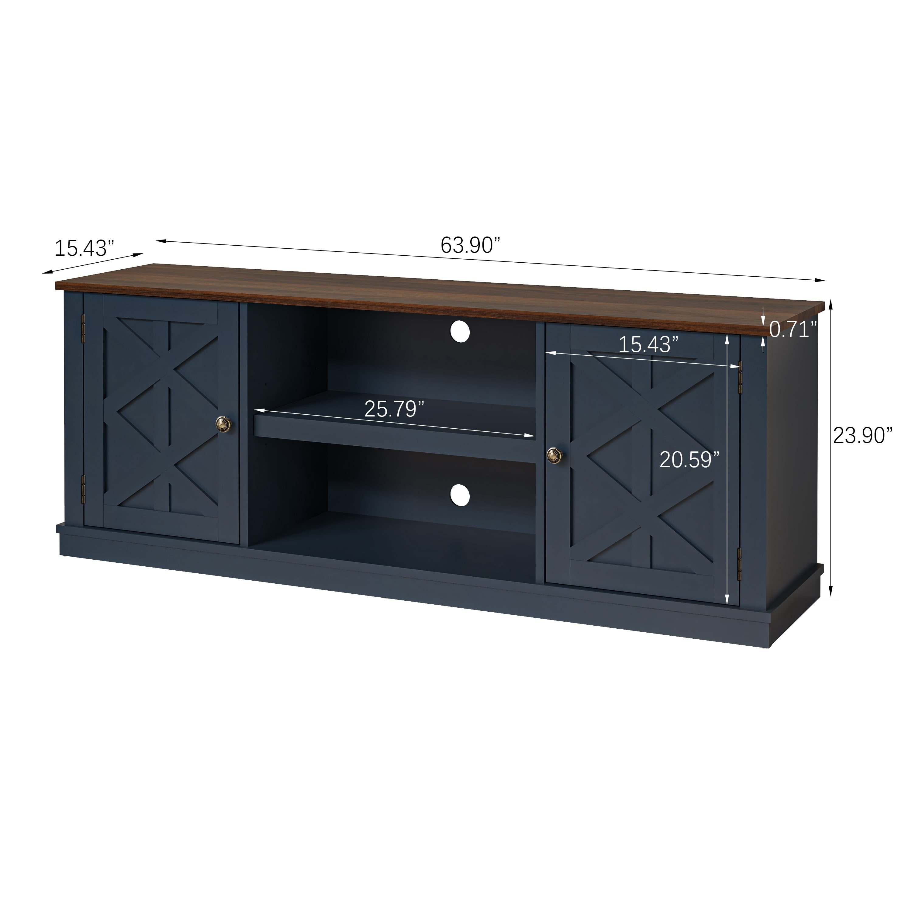JoyRiver 64" Farmhouse TV Stand with Swing Doors & Adjustable Shelves, Fits 75 inch TV, Navy