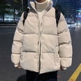 thumbnail image 4 of Men Cotton Padded Coat Stand Collar Long Sleeve Zipper Placket Thickened Jacket with Side Pockets Solid Color Puffer Outwear, 4 of 8