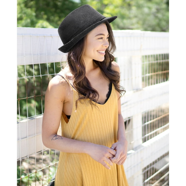 Men's Manhattan Fedora Hat Designed Black Color Cap