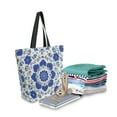 thumbnail image 2 of Open Top Canvas Tote Bag with Zipper Reusable Shopping Bag 13.5x15" Roomy Carryall Blue and White Batik Pattern, 2 of 9