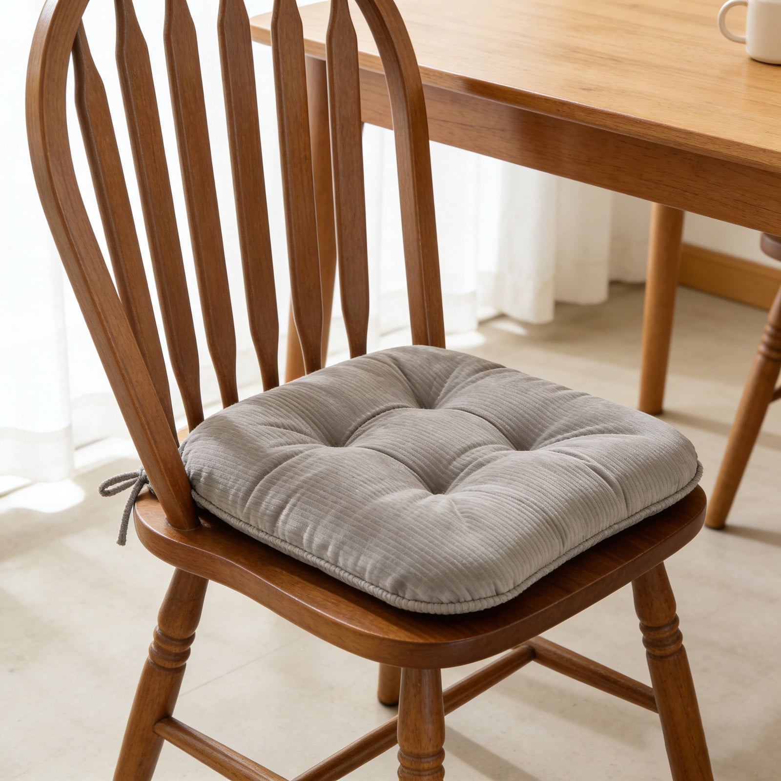 Outdoor Patio Chair Cushions Corduroy Chair Cushion with Ties High Back Tufted Pillow Replacement Rocking Chair Cushions Patio Chair Pads for All Season Indoor Home Office (Gray)