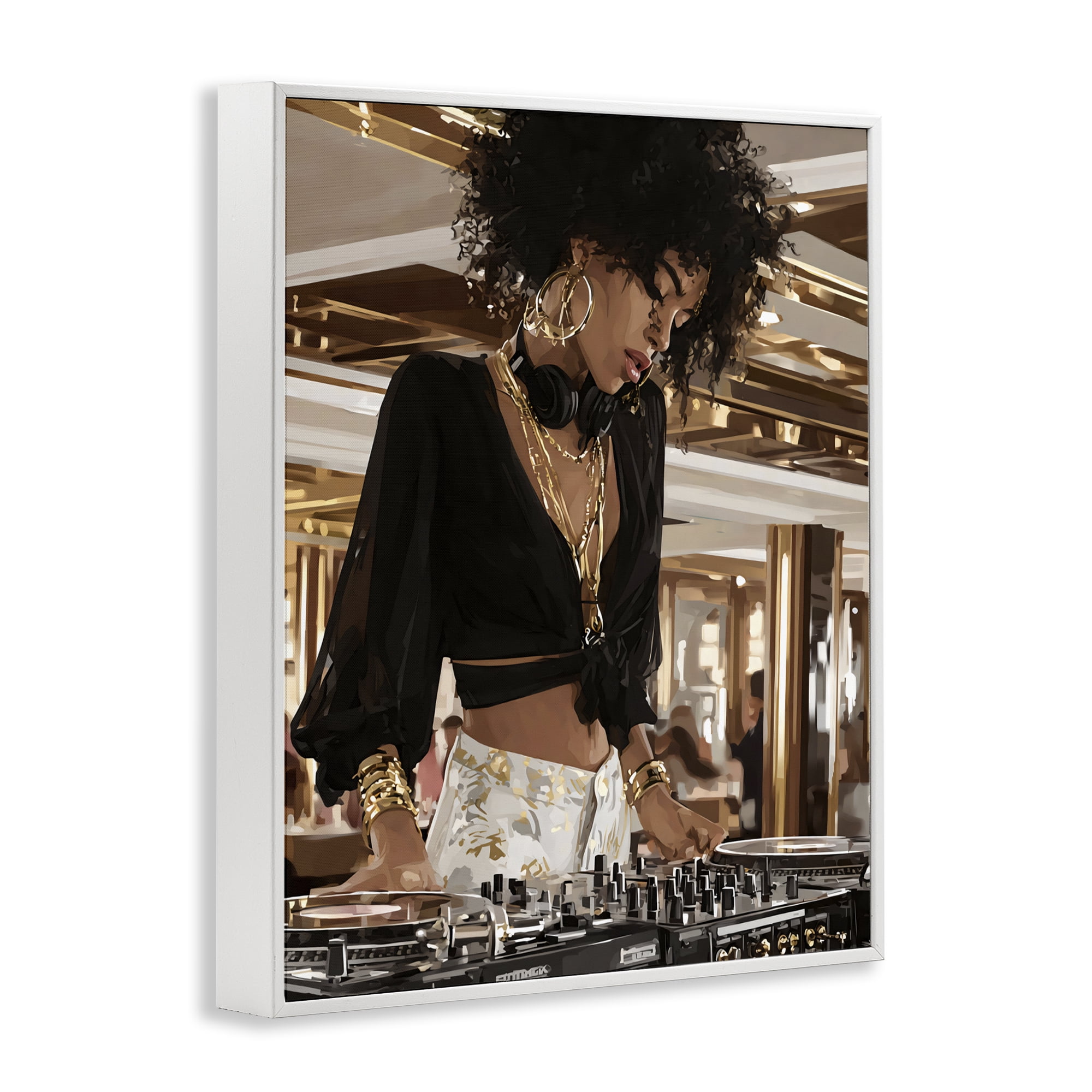 Stupell Industries Woman Of Music Live DJ White Framed Giclee Art, design by Franklyn Gregory