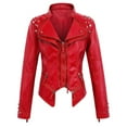 thumbnail image 2 of QATAINLAV Women's Studded Rivets Faux Leather Jacket Fashion Zipper Punk Cropped Outerwear Lapel Motor Jackets Casual Coats, Red, L, 2 of 3