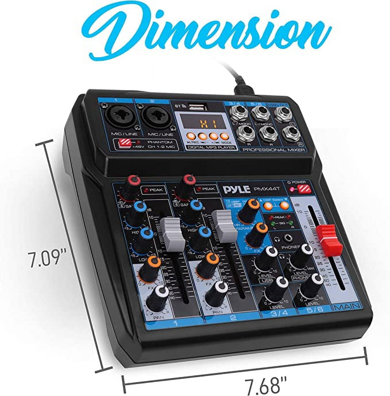 Pyle Professional Wireless DJ Audio Mixer 6-Channel Bluetooth Compatible DJ Controller Sound Mixer