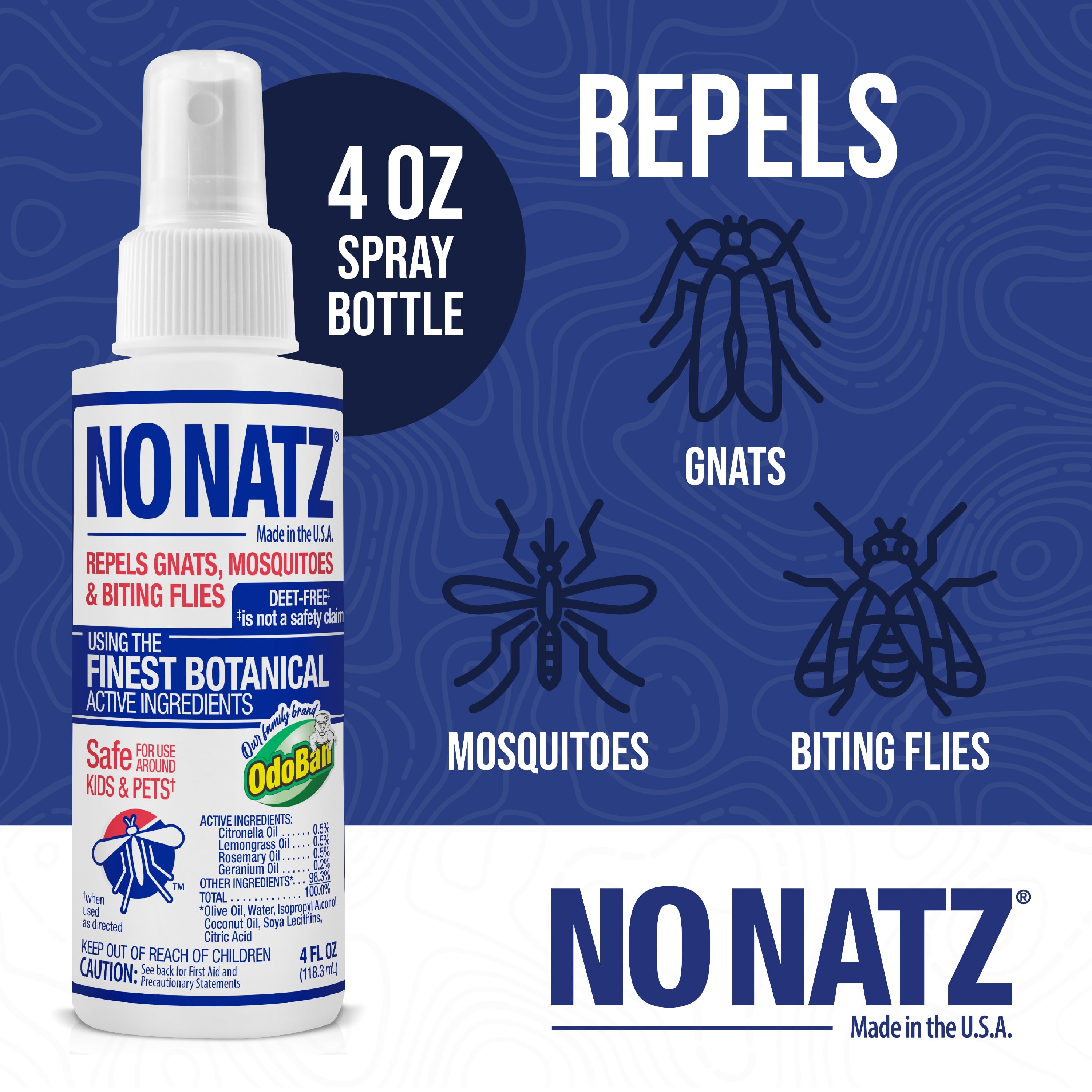 No Natz Botanical Insect Repellent, DEET-Free, Made with Natural Essential Oils, Non-Greasy Formula, Fresh Scent, 4 Fl. Oz. Spray Bottle