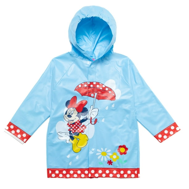 Disney Minnie Mouse Toddler Girls Raglan Waterproof Hooded Rain Jacket Coat Blue 4T