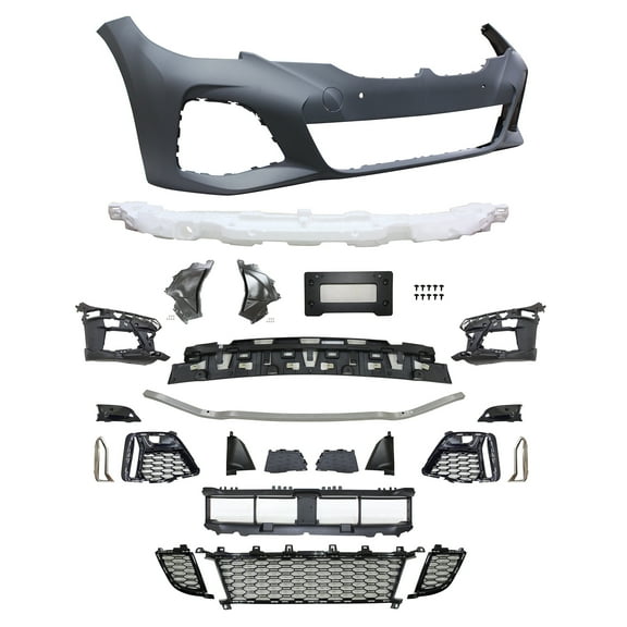 Ikon Motorsports Front Bumper Cover With Sensor Holes/ Fog Covers W/O ACC Compatible With 2019-2022 BMW G20 Sedan 4-Door M340 Style Unpainted Black Front Bumper Conversion Guard