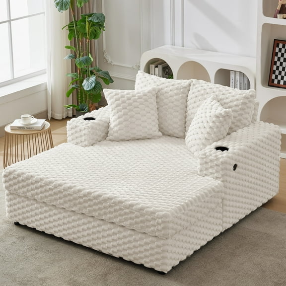 Oversized Chaise Lounge Chair Indoor: 60" Upholstered Cozy Reading Chair with Throw Pillows and Armrests, Comfy Large Modern Sleeper Chair Couch Sofa Bed for Living Room,Bedroom