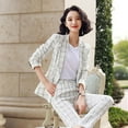 thumbnail image 1 of Women's Two Piece Plaid Open Front Long Sleeve Blazer and Elastic Waist Pant Set Suit, 1 of 4