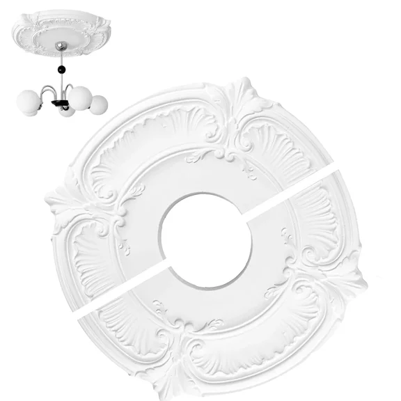 Split Lighting Ceiling Medallion 12 Inch OD x 3.5 Inch ID Vintage Ceiling Cover Plate PU Ceiling Fan Medallion White