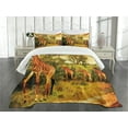 thumbnail image 3 of Ambesonne Giraffe Quilted Bedspread Set 3 Pcs, Savannah Animals Wildlife, Queen Size, Dark Orange and Green, 3 of 5