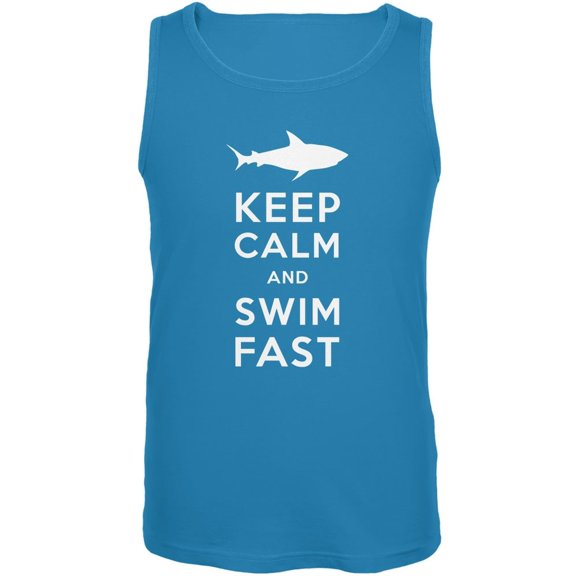 Shark Keep Calm and Swim Fast Turquoise Adult Tank Top - Small