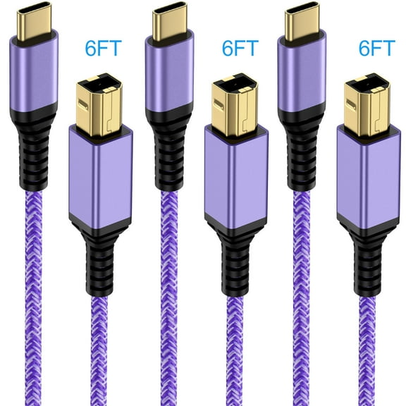 Type C Printer Cable 6FT,3Pack USB C to USB B Printer Cable to Computer 2.0 USB C to B male Connector High Speed Type C to USB B Cable 6FT USB C Printer Scanner Cable Cord for Canon,HP,Dell, Epson